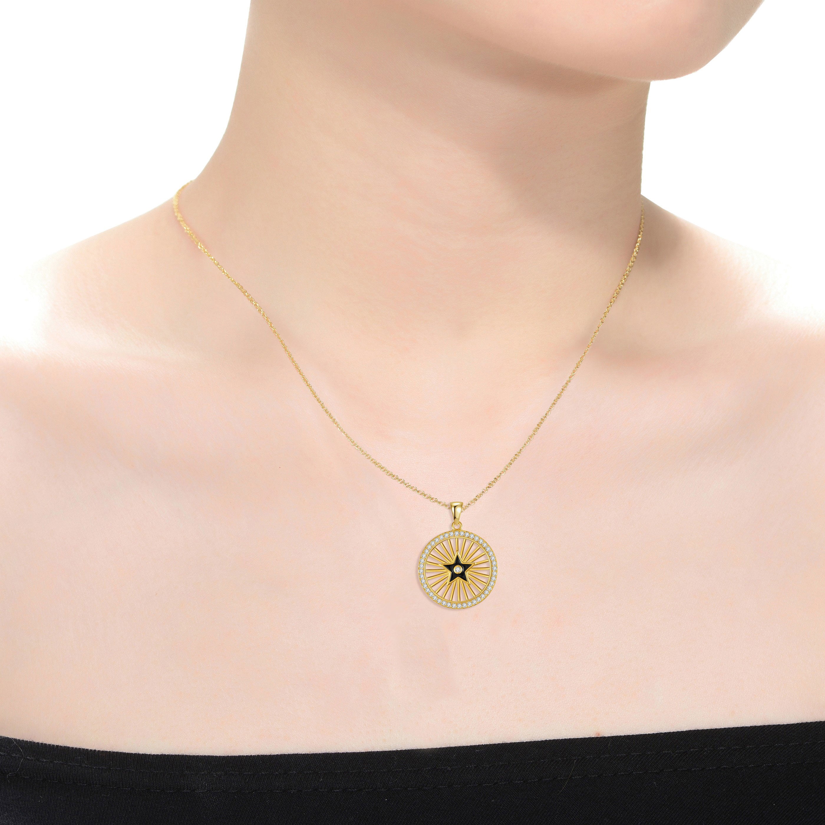 Céline Black Enamel Star Medallion Pendant Necklace GENEVIVE