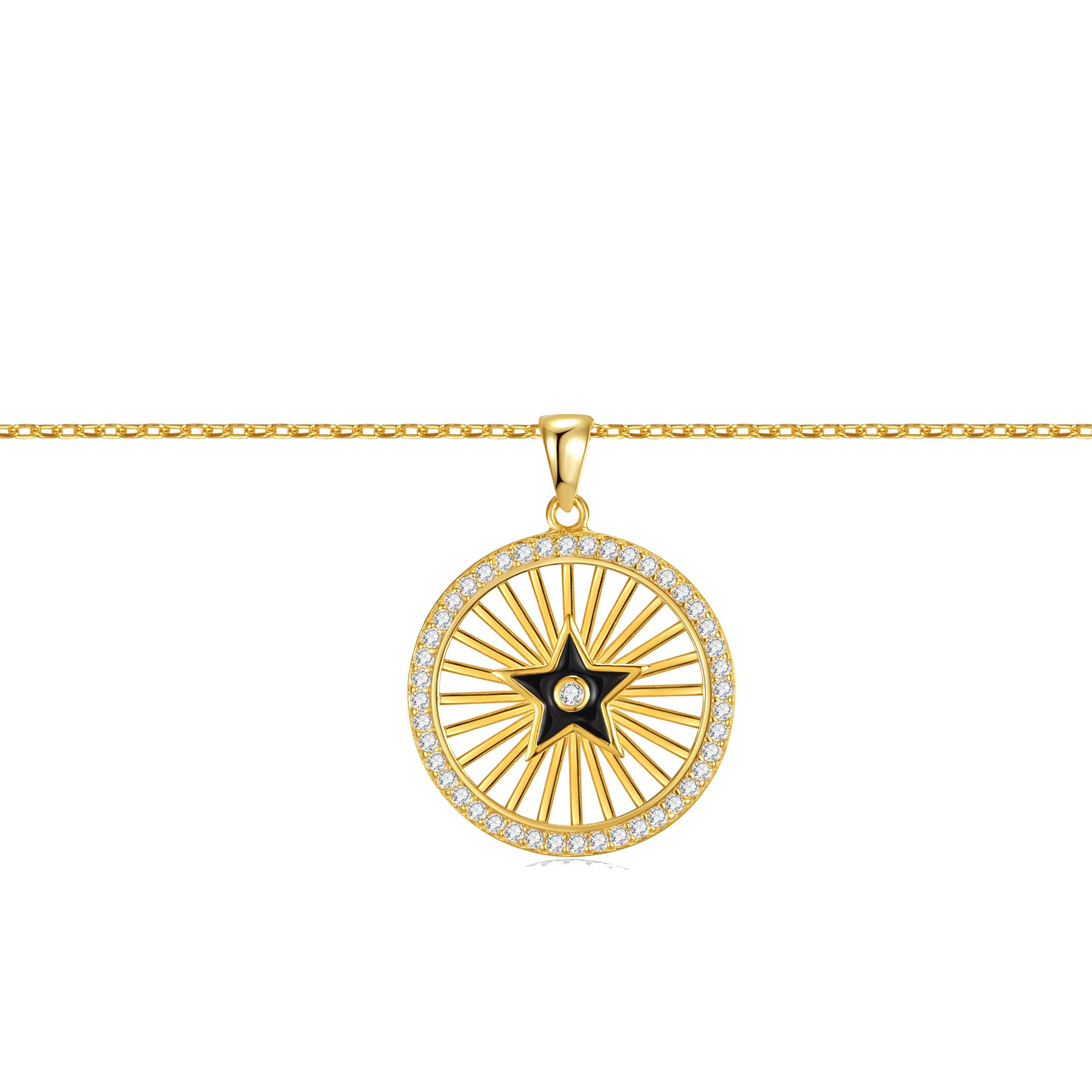 Céline Black Enamel Star Medallion Pendant Necklace GENEVIVE