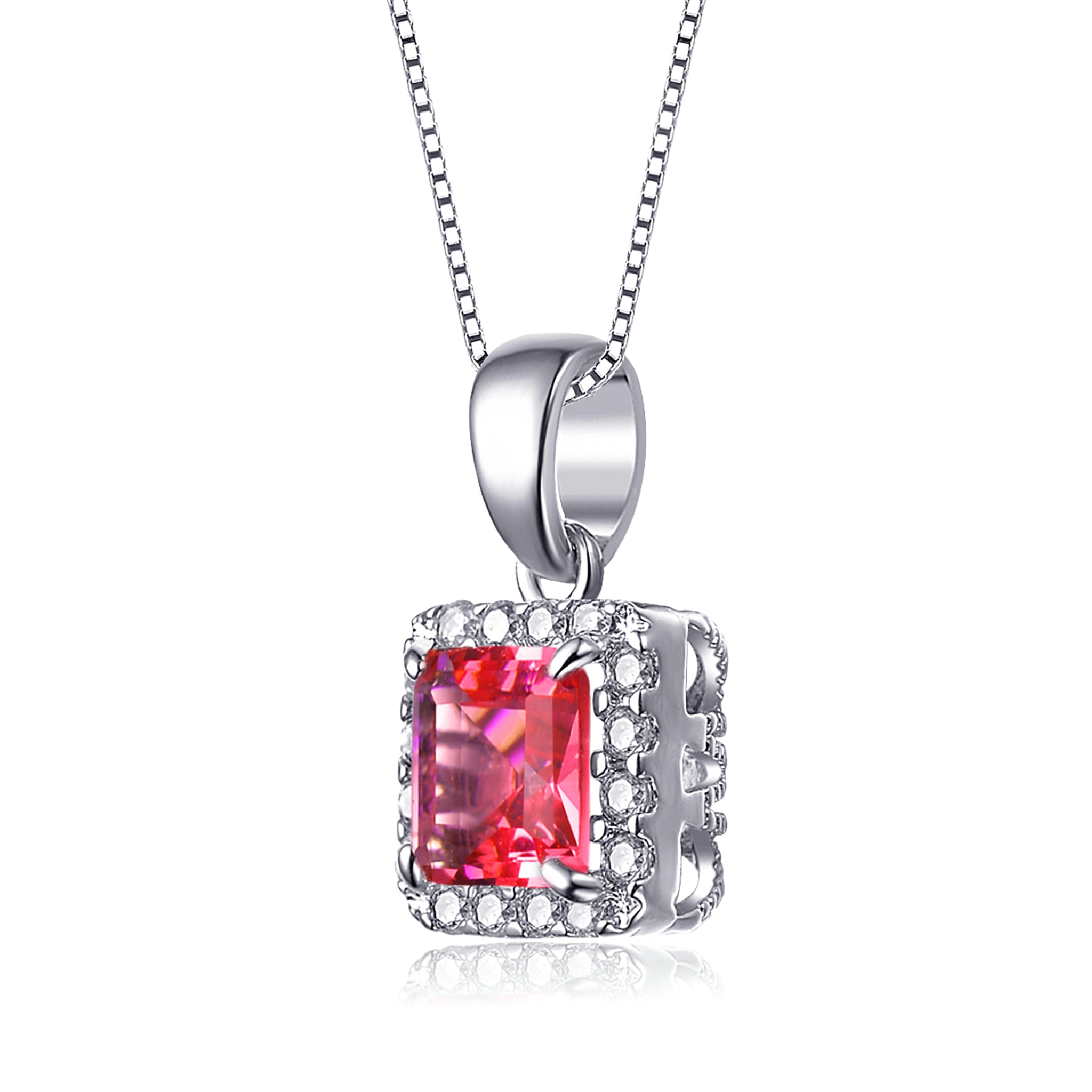 【argen】Ruby point silver925 necklace Cz .925 Sterling Silver Rhodium Plated Ascher Cut Emerald