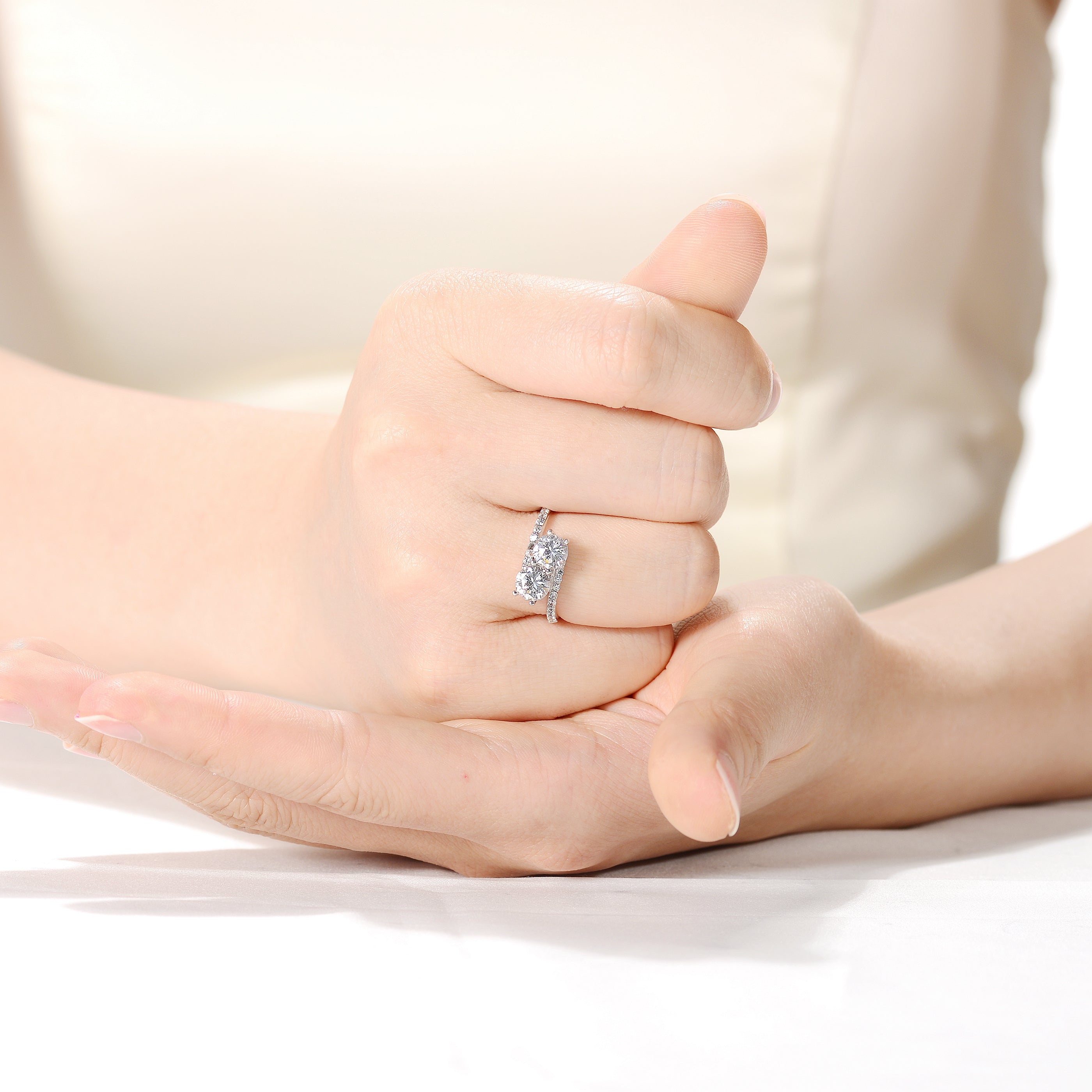 Rochelle Two Tanzanite Blue Round Partial Pave Twisted Style Ring GENEVIVE