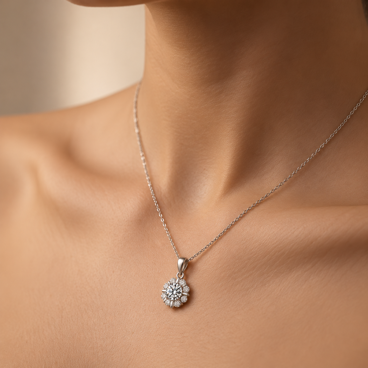 Yvonne Moissanite Flower Pendant Necklace GENEVIVE