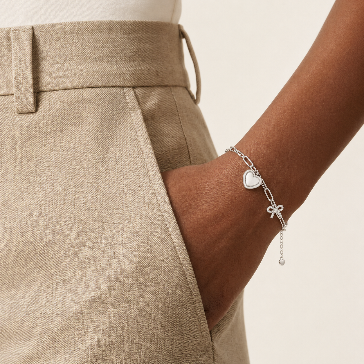 Louise Clip Chains Heart and Bow Charms Bracelet GENEVIVE