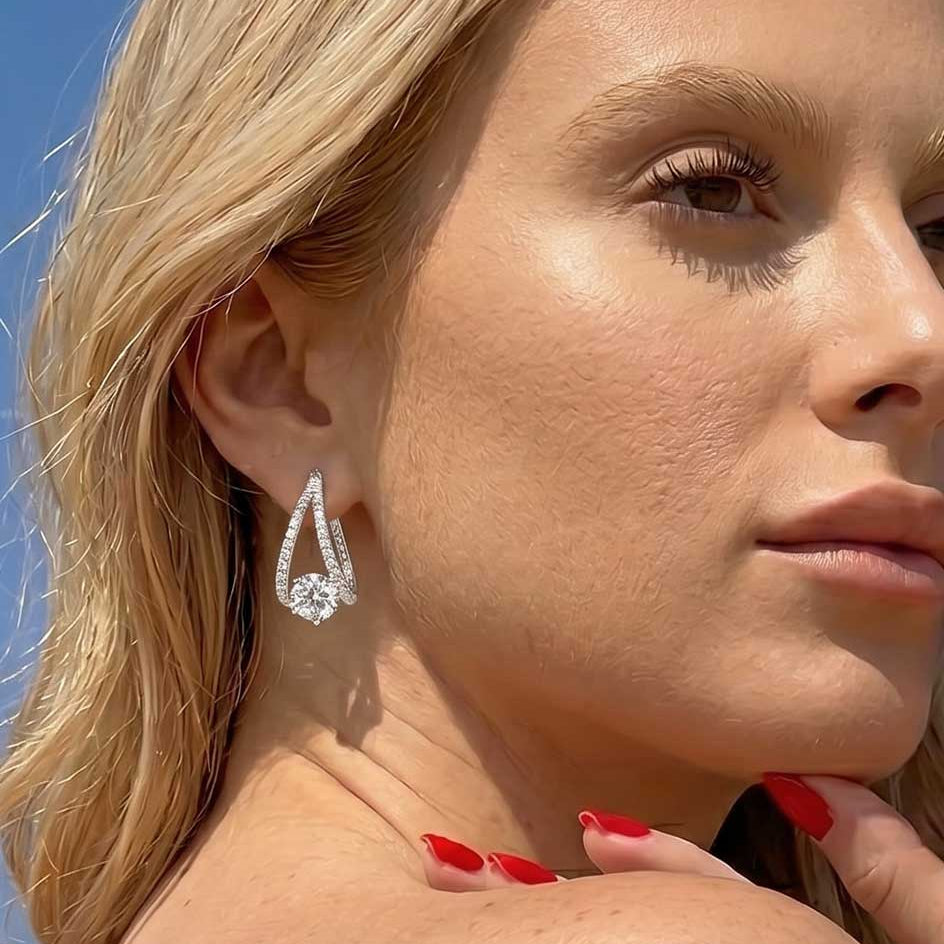 Simone Trapeze Solitaire Hoop Earrings Genevive