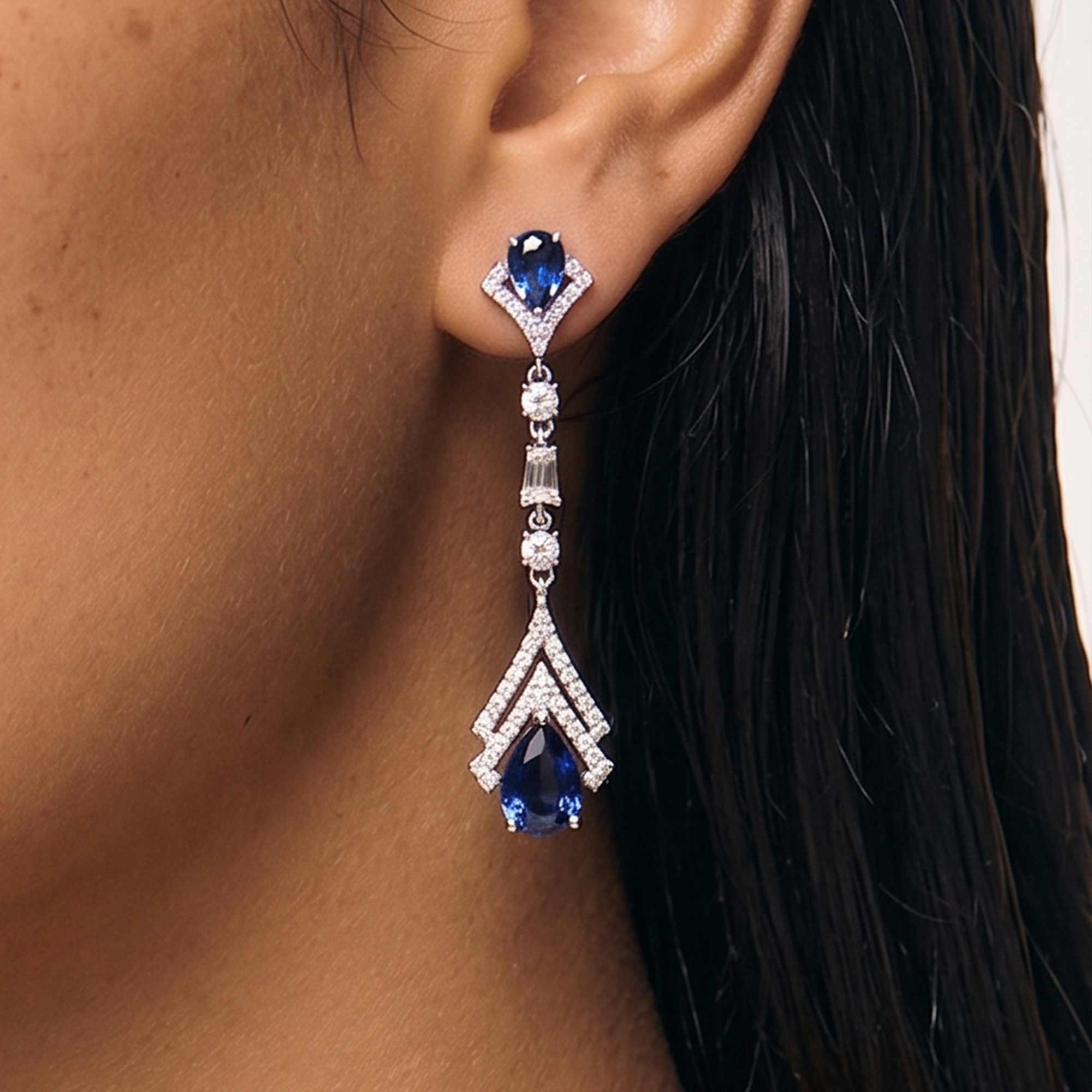 Déco Sapphire Cubic Zirconia Couture Drop Earrings Genevive